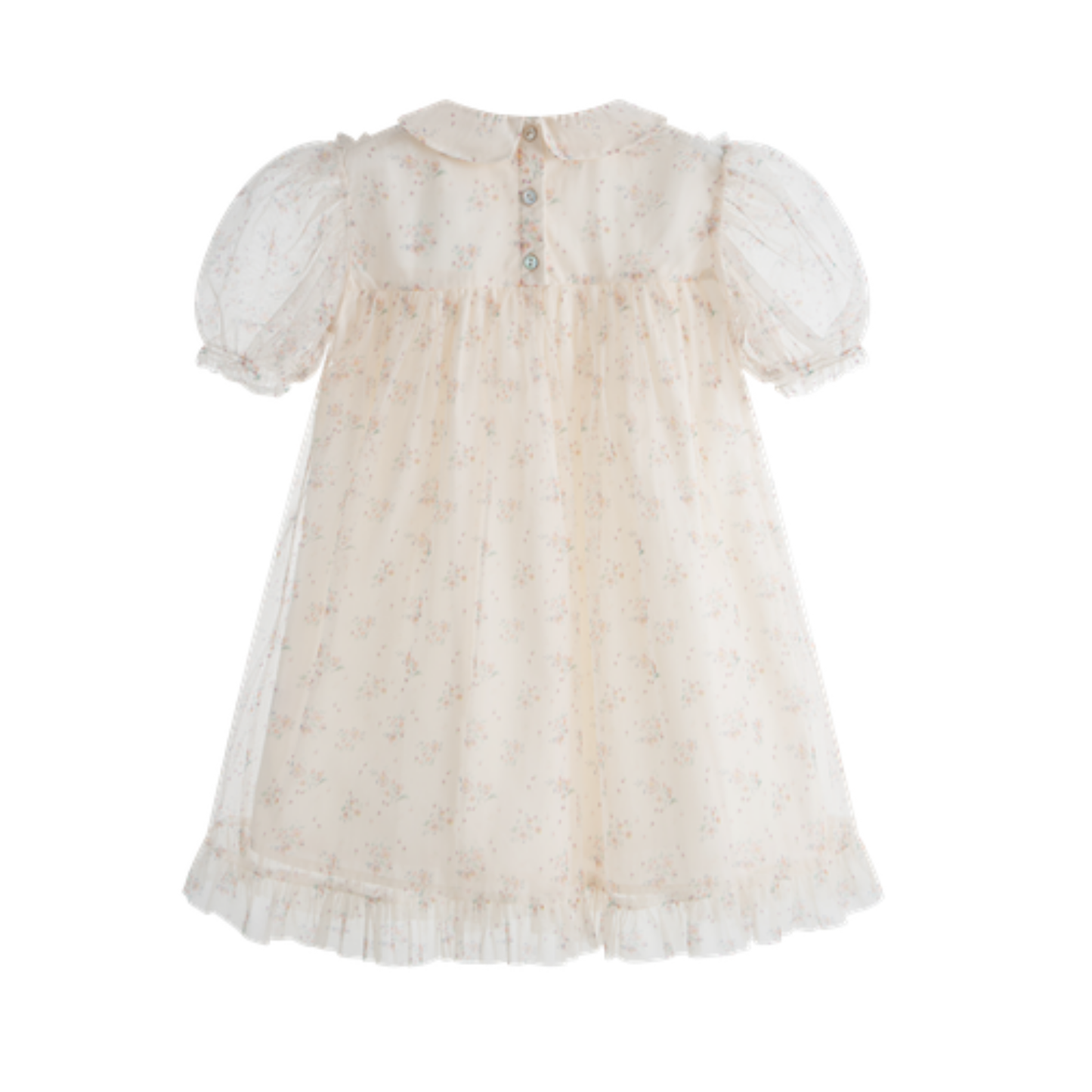 C'Era Una Volta Cream Deborah Tulle Flower Short Sleeve Dress
