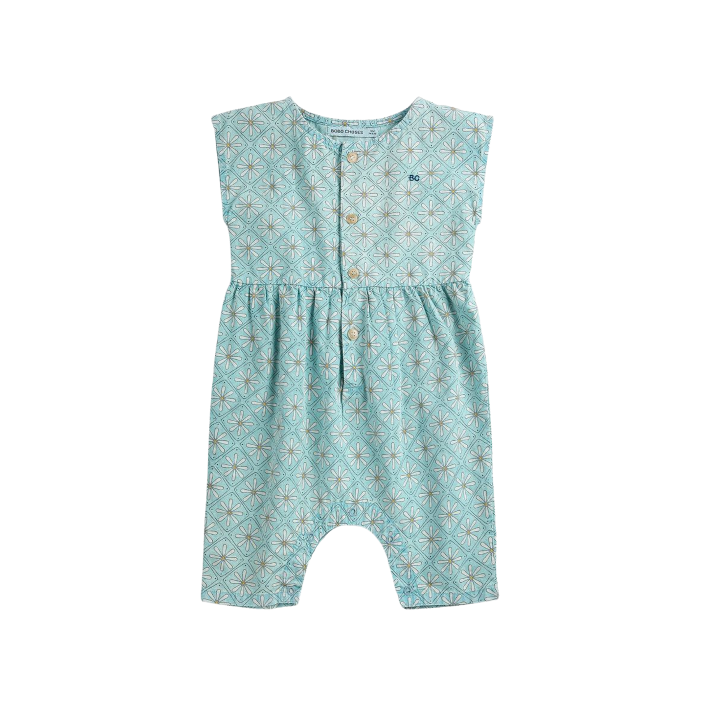 Bobo Choses Light Blue Daisy Mosaic All Over Woven Romper