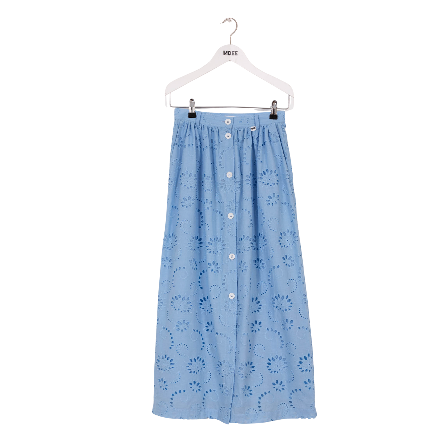 Indee Hydra Blue Villers English Embroidered Midi Length Skirt