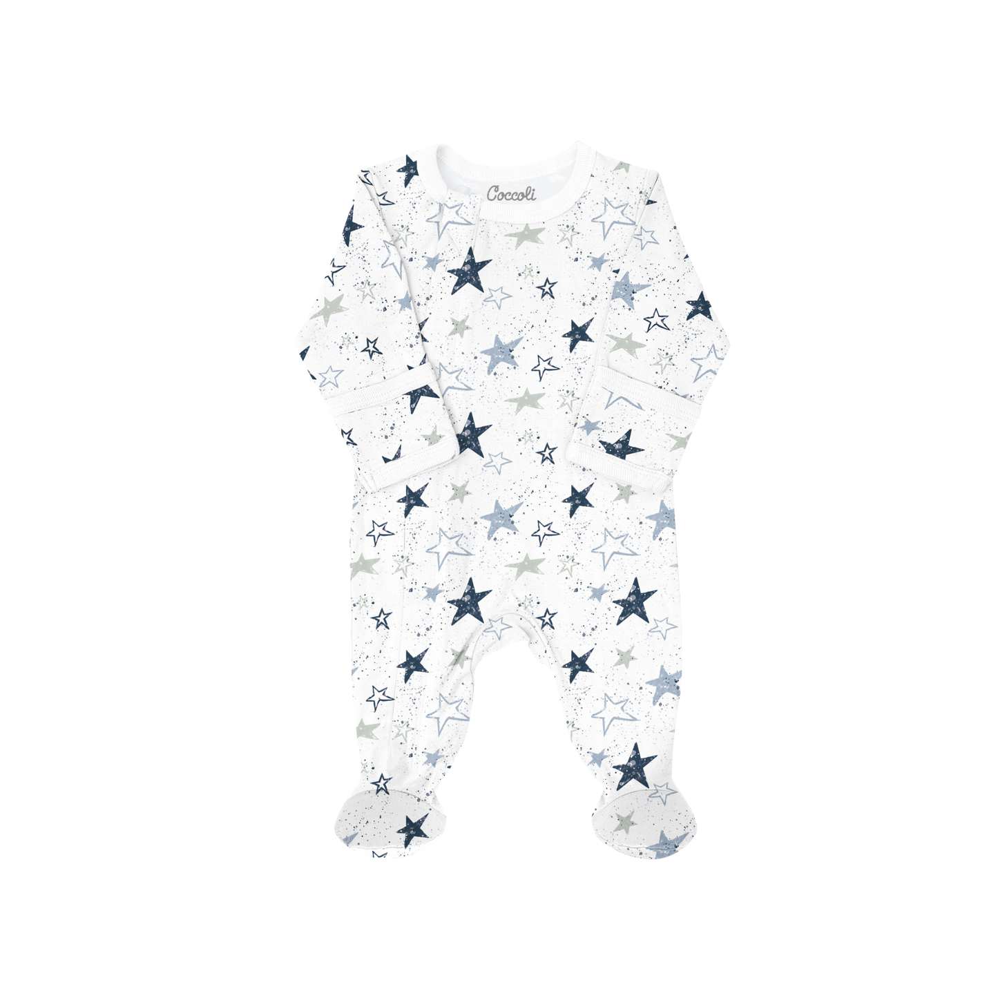 Coccoli Stars On Cream Modal Zipper Footie