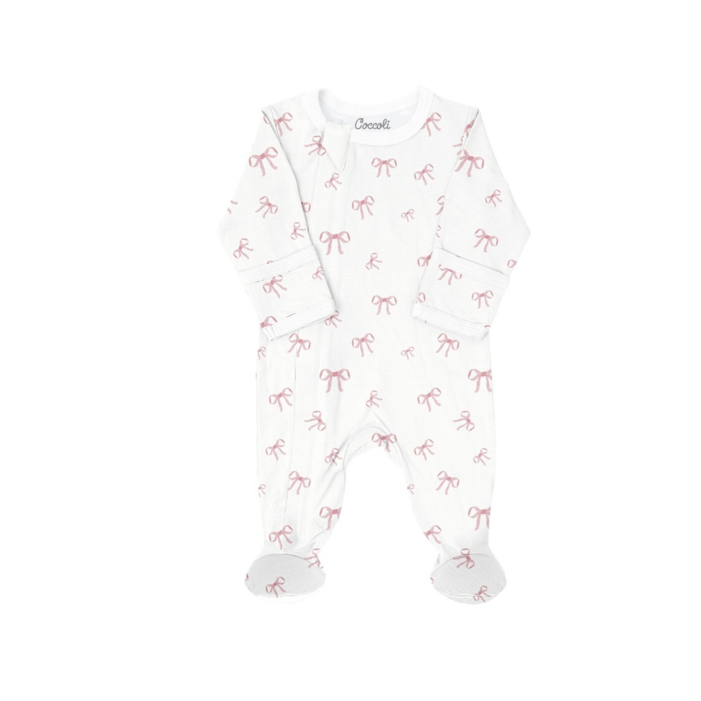 Coccoli Bows On Cream Cotton-Modal Zipper Footie