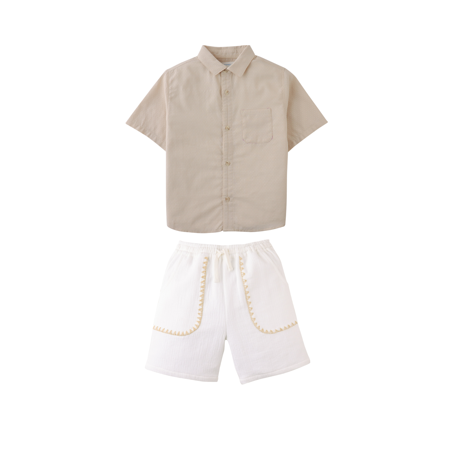 Gingersnaps Beige/White Infant Andrew Shorts Set