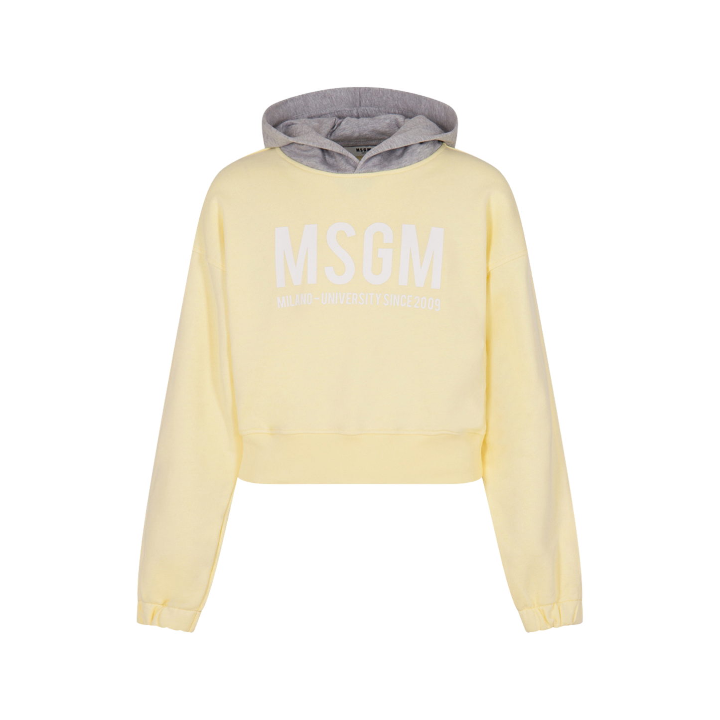 MSGM Grey/Yellow Hoodie Cropped Sweatshirt