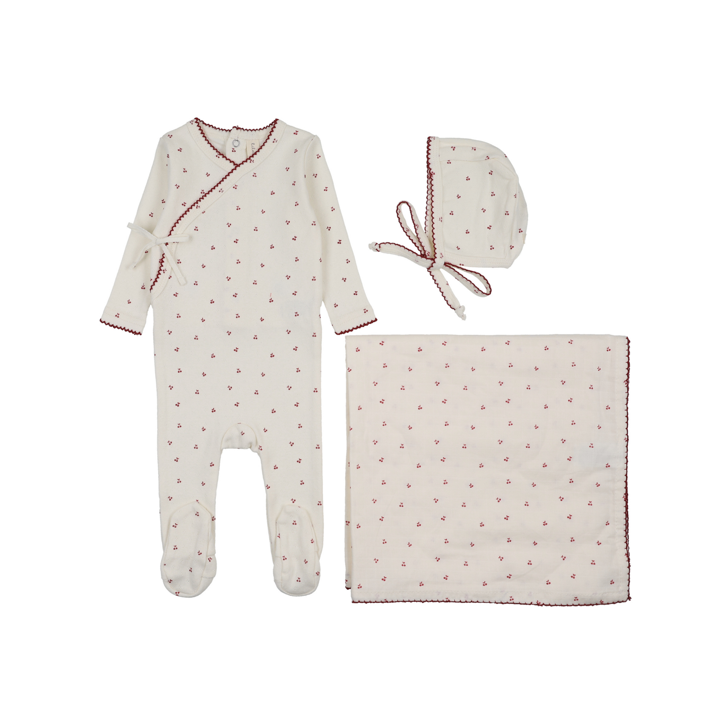 Lilette Cream/Pink Cherry Scallop Layette Set
