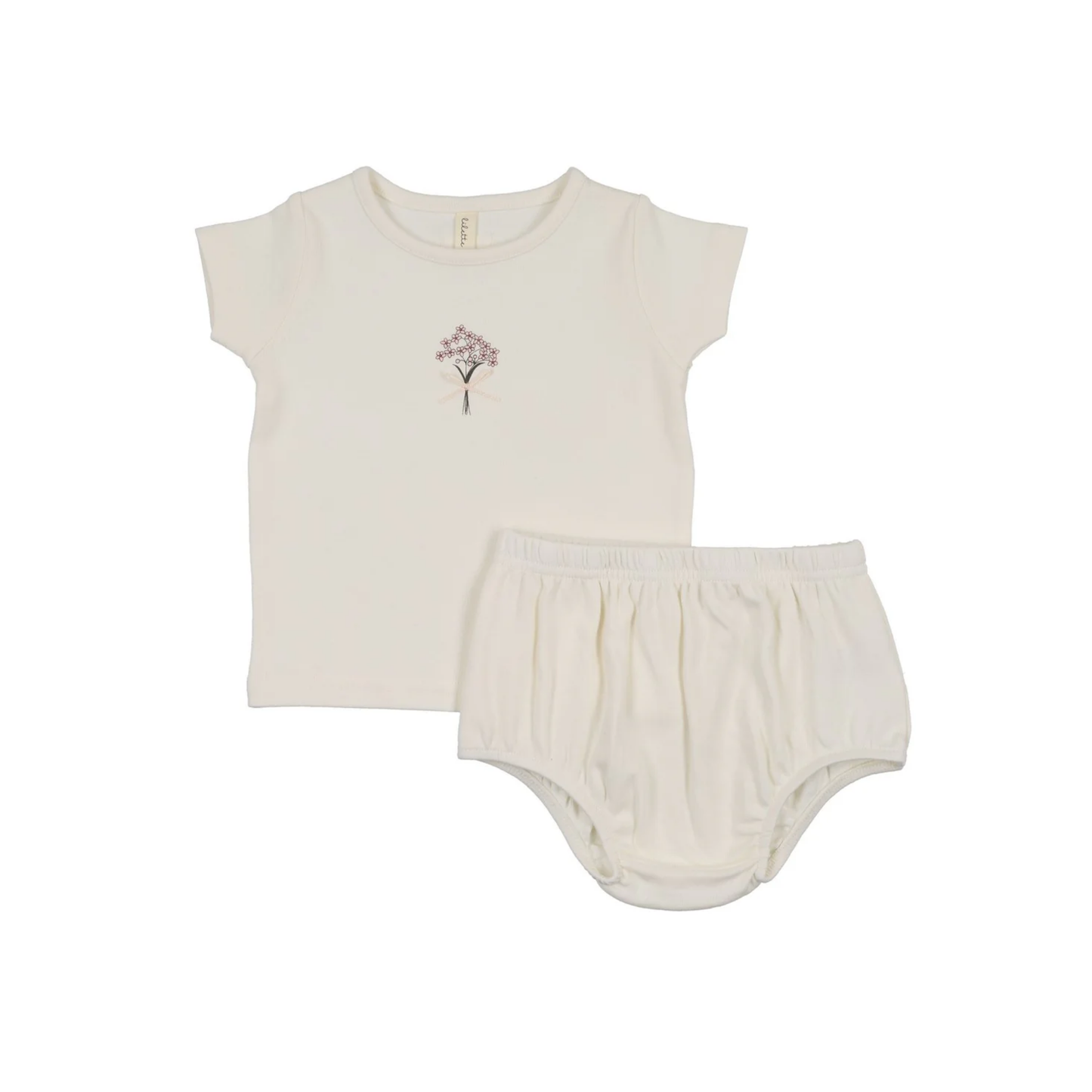Lilette Cream Bouquet Graphic Short Sleeve Set With Bloomers
