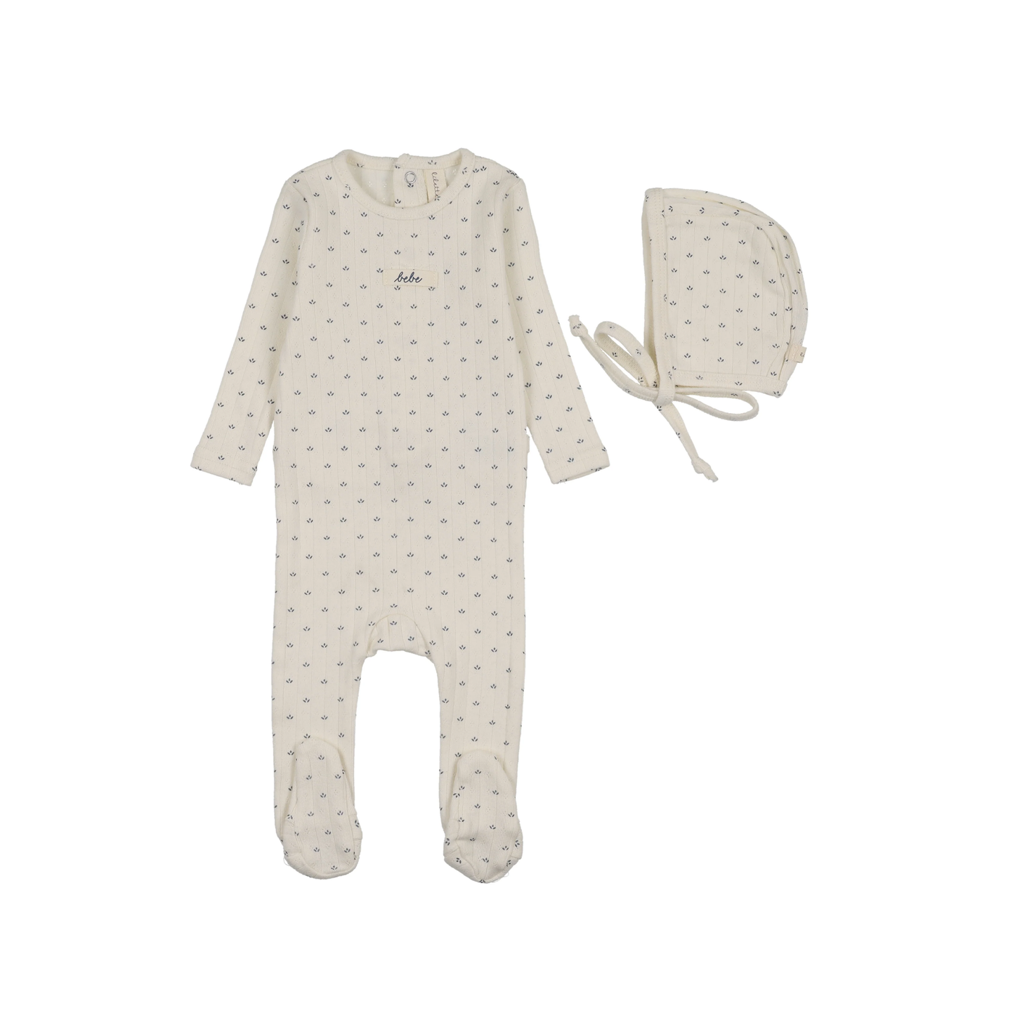 Lilette Cream/Blue Floret Print Footie Set