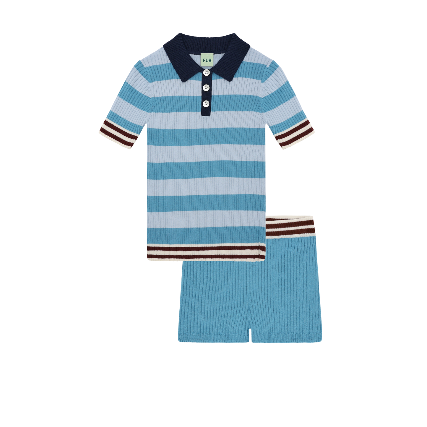 Fub Sea/Pale Blue Striped Rib Polo Shorts Set