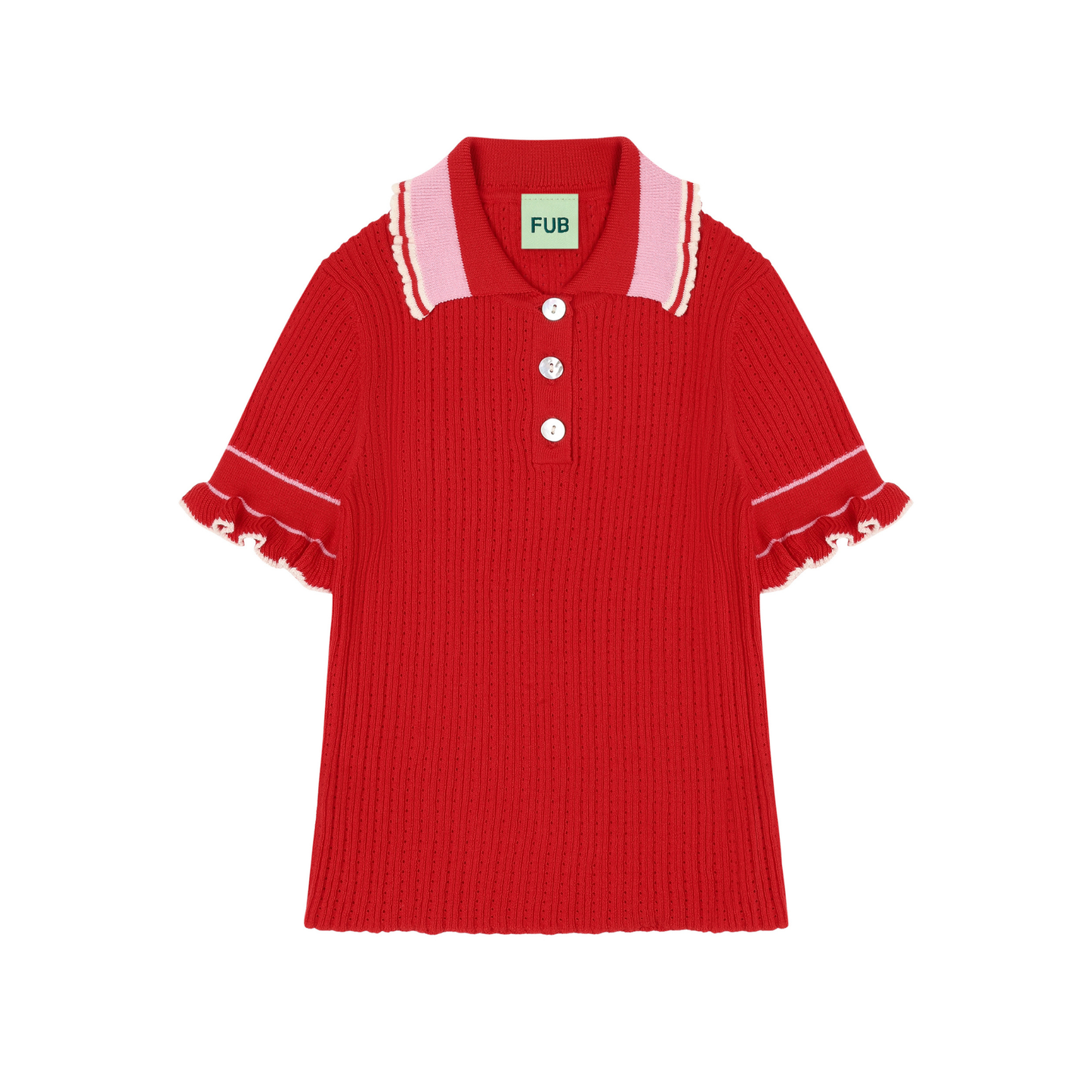 Fub Red Pointelle Stripe Polo