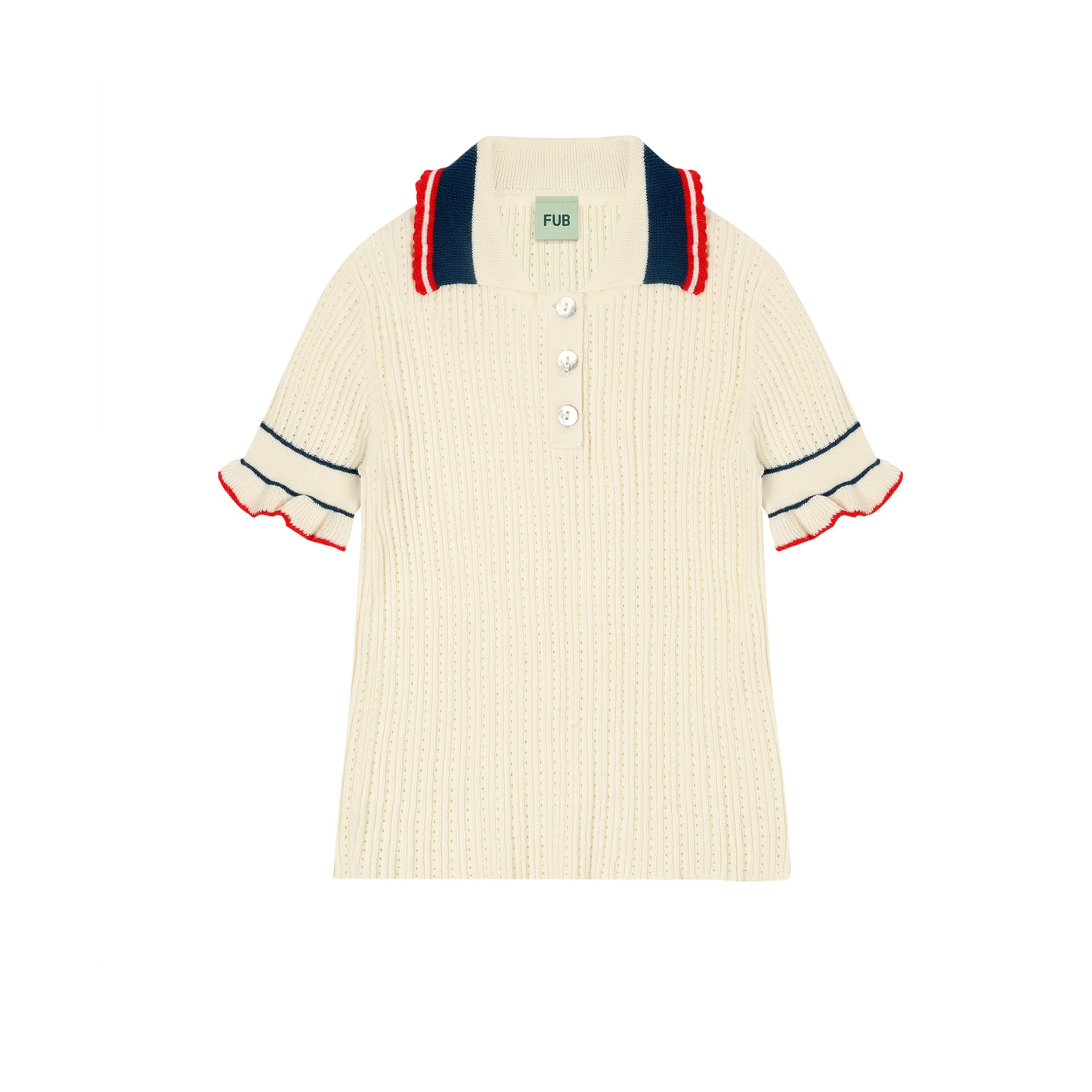 Fub Ecru Pointelle Stripe Polo