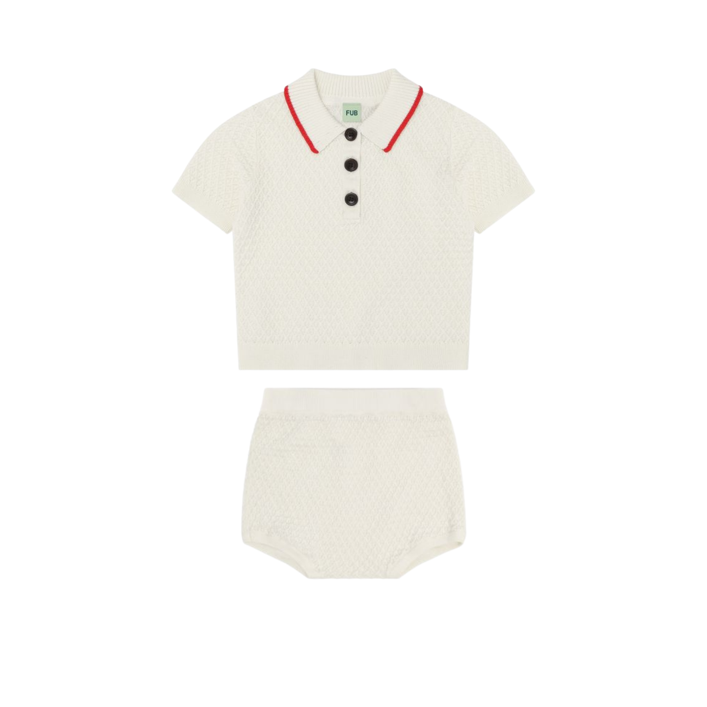 Fub Ecru Waffle Polo Shorts Set