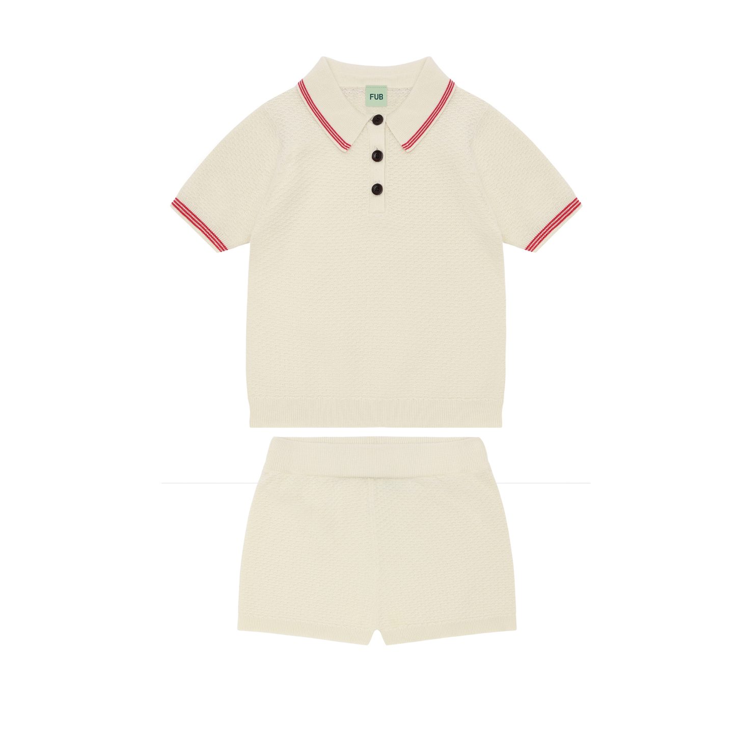 Fub Ecru Pique Polo Shorts Set