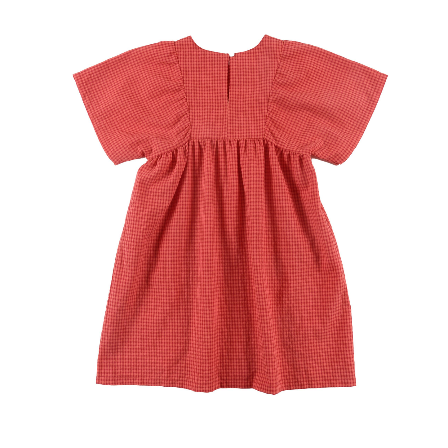 Loud Red Check Breeze Flower Embroidery Short Sleeve Dress