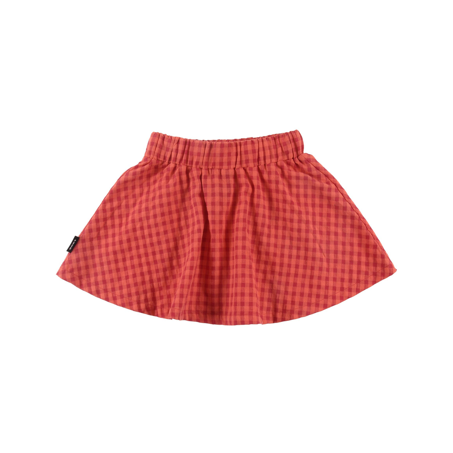 Loud Red Check Caldo Flower Embroidery Short Skirt