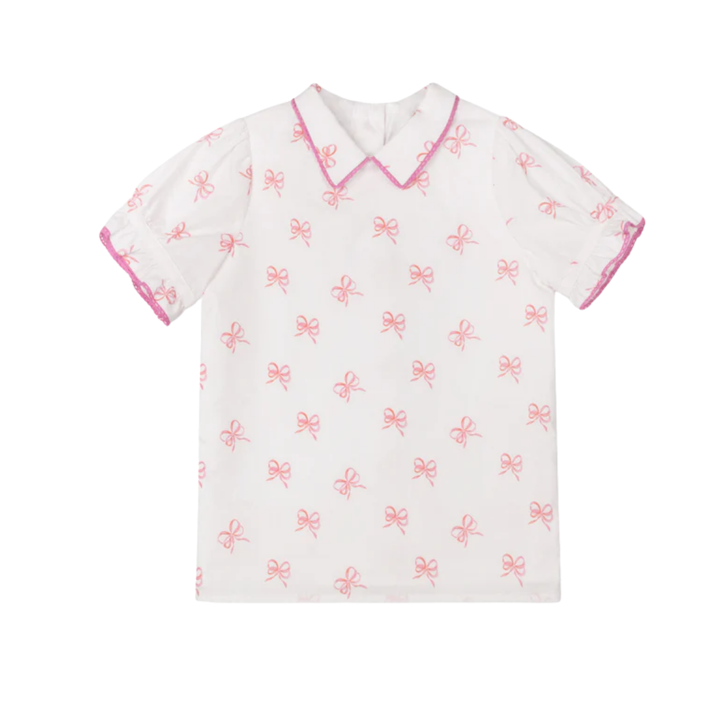 One Child Pink Bow Printed Trim Blouse