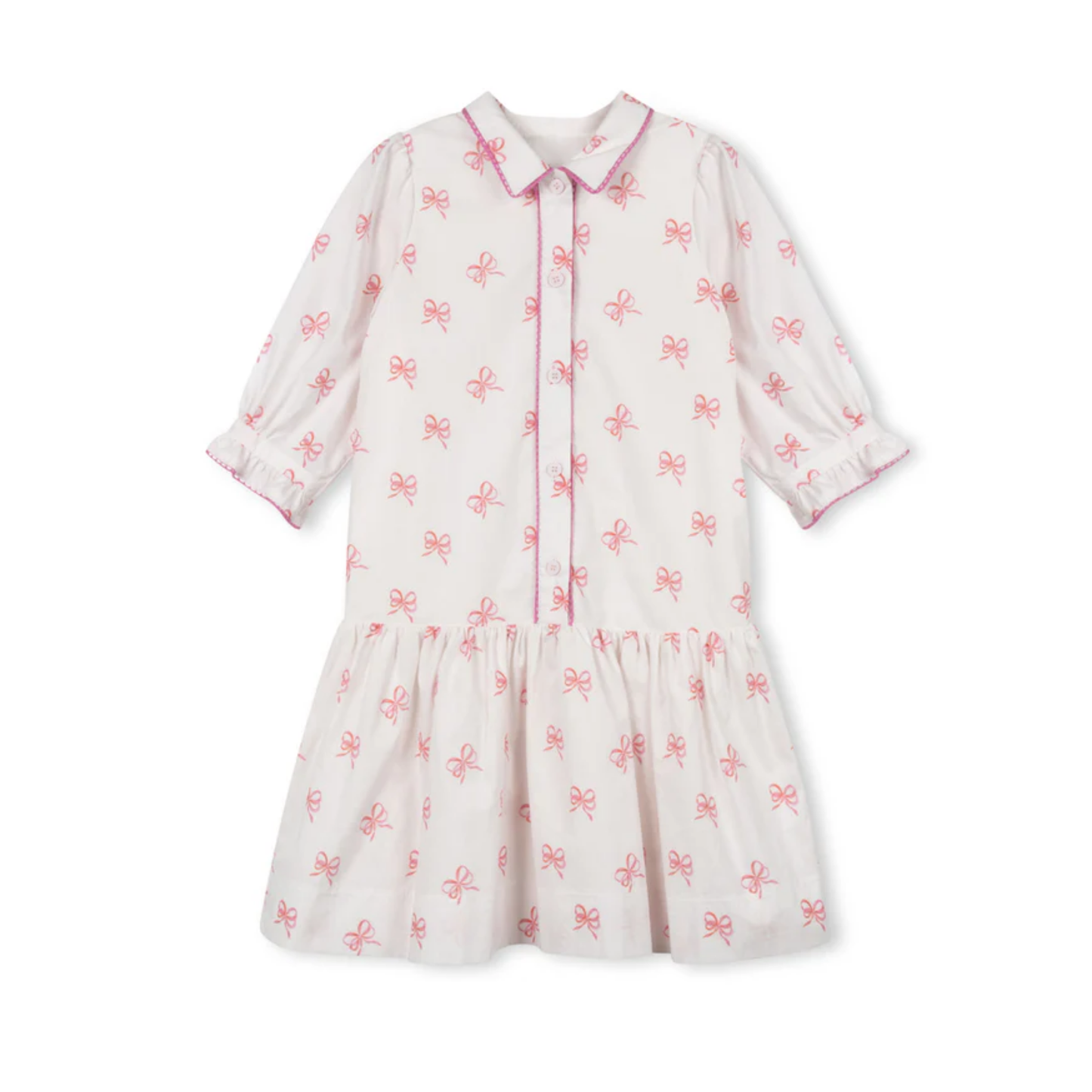 One Child Pink Bow Printed Bottom Tier Dress
