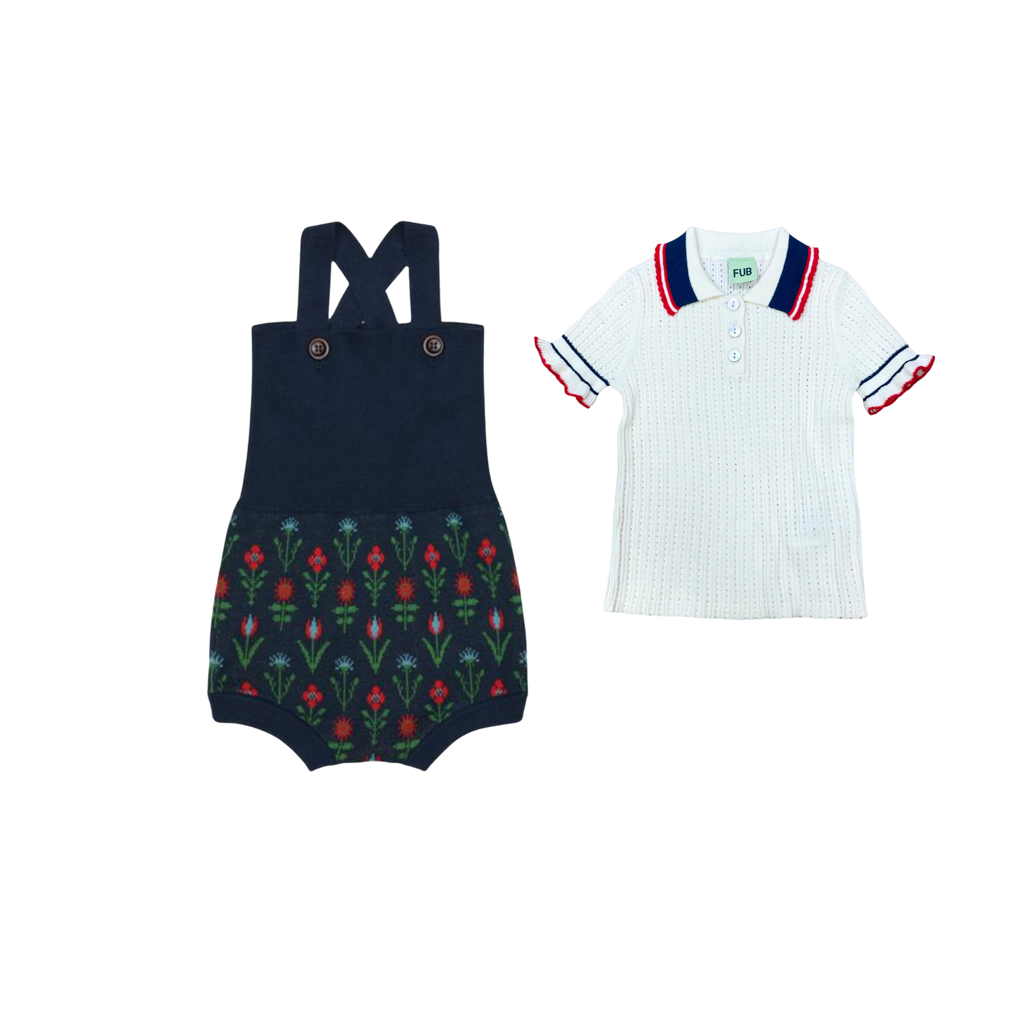 Fub Baby Pointelle Stripe Polo Romper Set