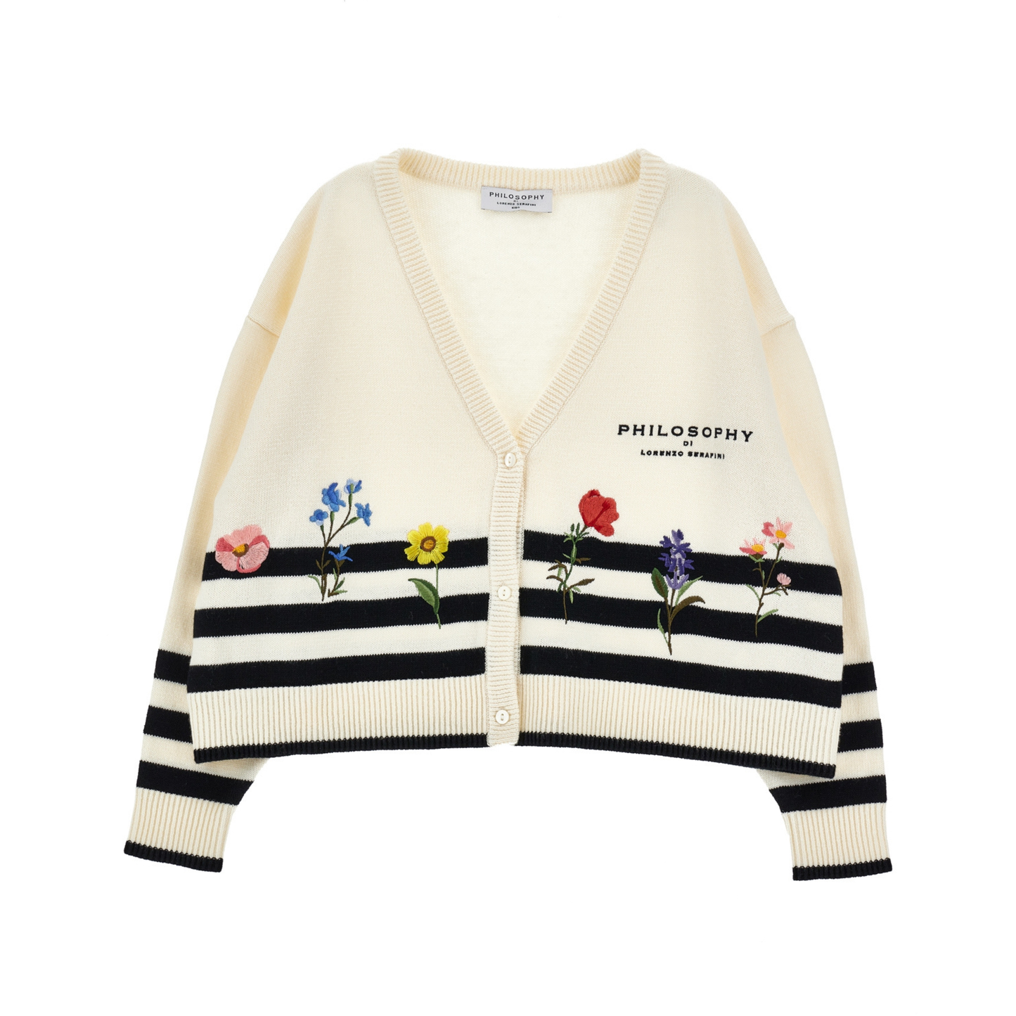 Philosophy Off White Striped Knit Floral Cardigan