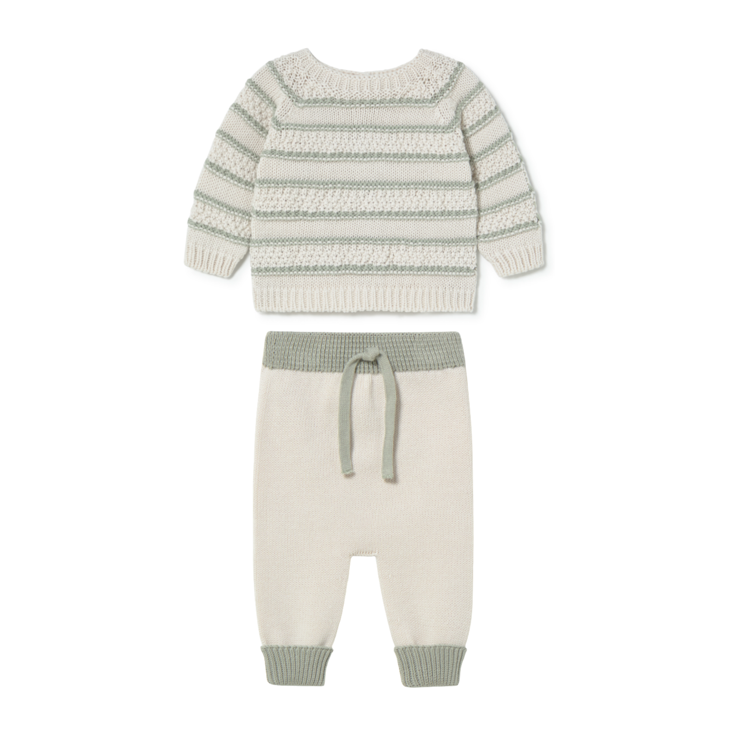 Li & Me Cream-Apple Contrasting Striped Knit Set