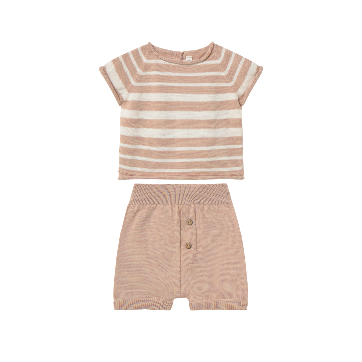 Li & Me Cream-Candy Irregular Striped Knit Shorts Set