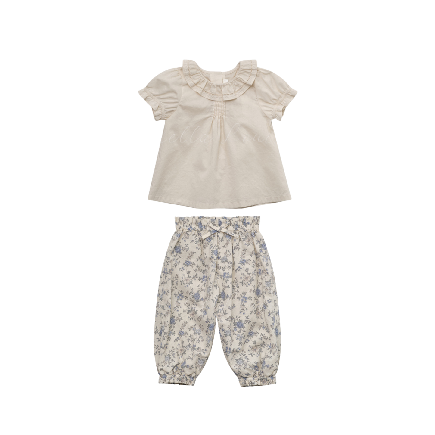 Louisiella Cream/Vintage Blue Serene Blouse Set