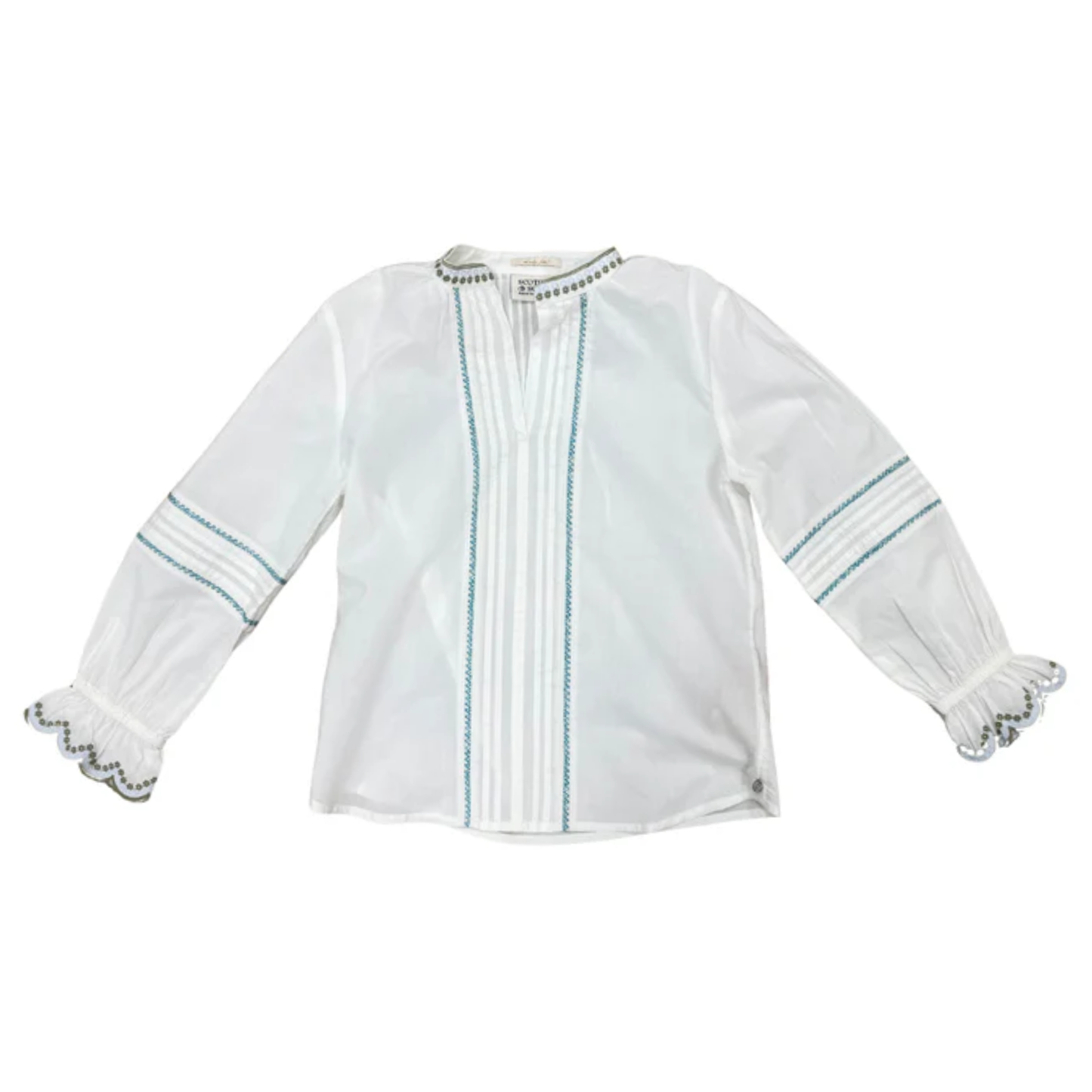 Scotch & Soda Ivory Embroidered Cuff Long Sleeve Cotton Shirt