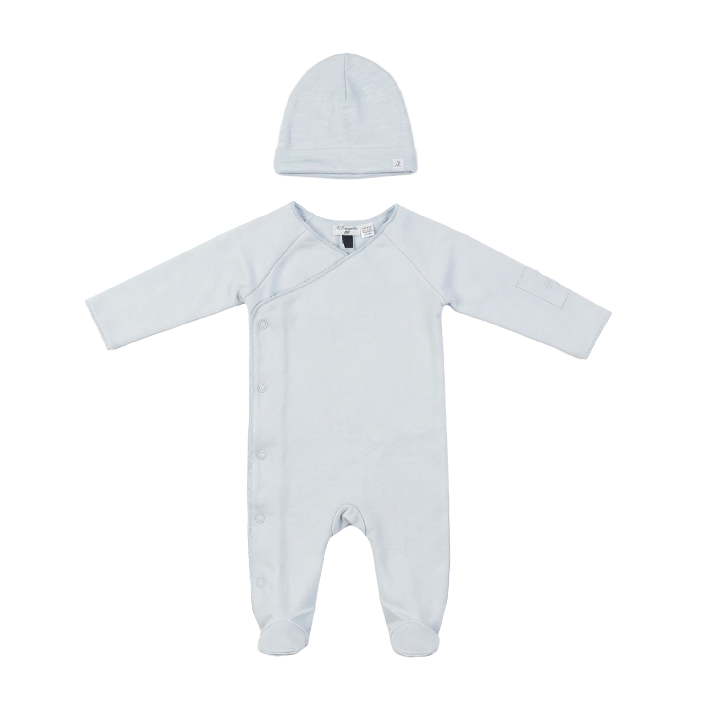 Little Fragile Misty Blue French Terry Romper Set With Front Side Opening