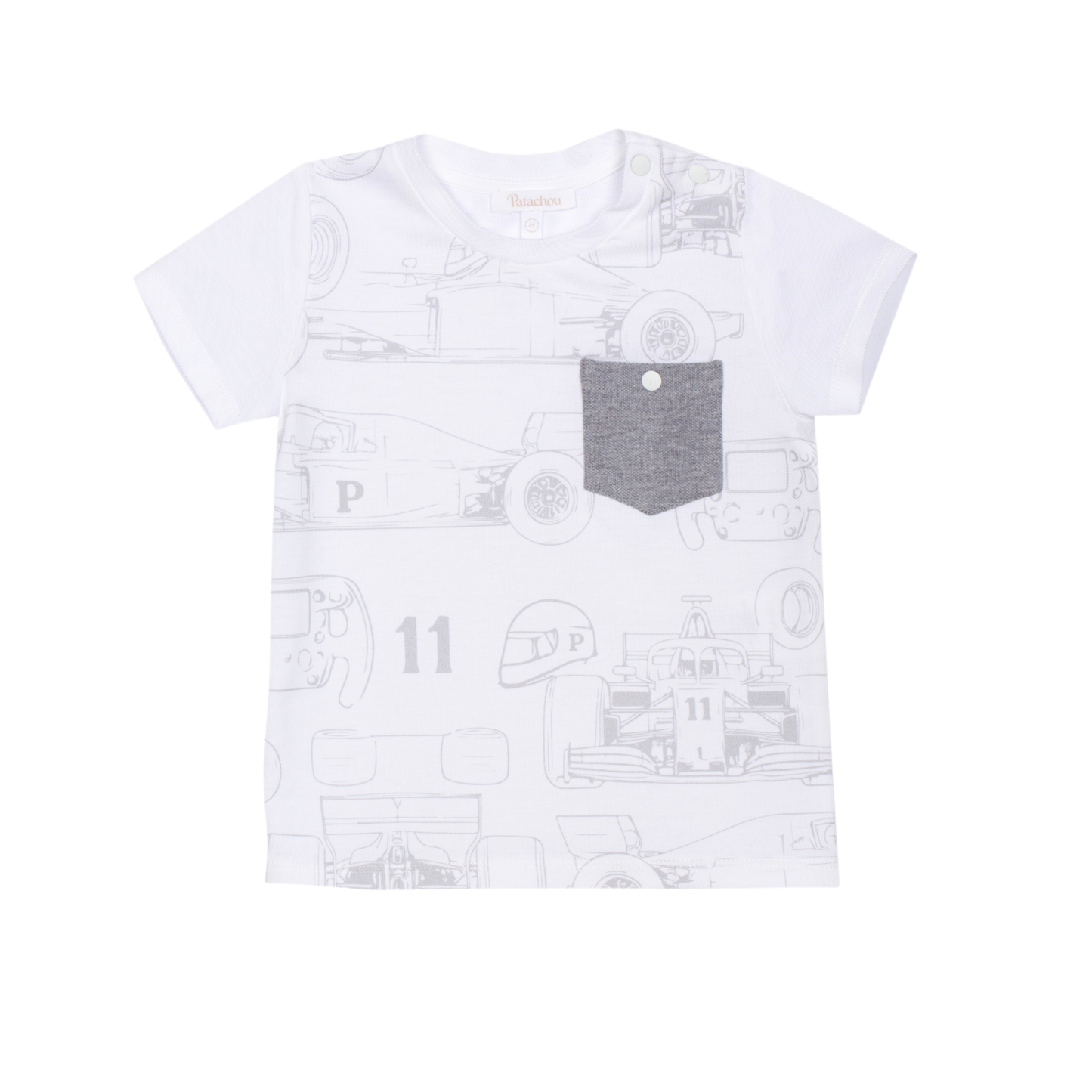 Patachou White Race Cars Print Short Sleeve Shirt