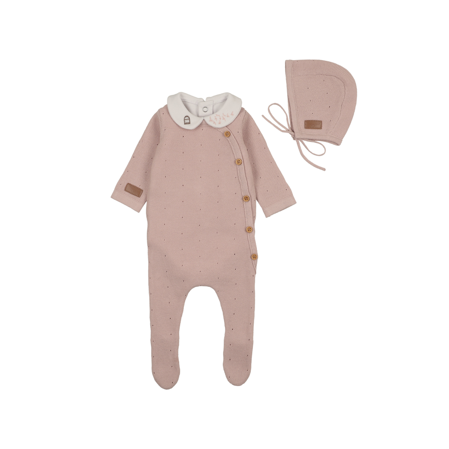 Bee And Dee Muted Pink Leather Tab Knit Footie