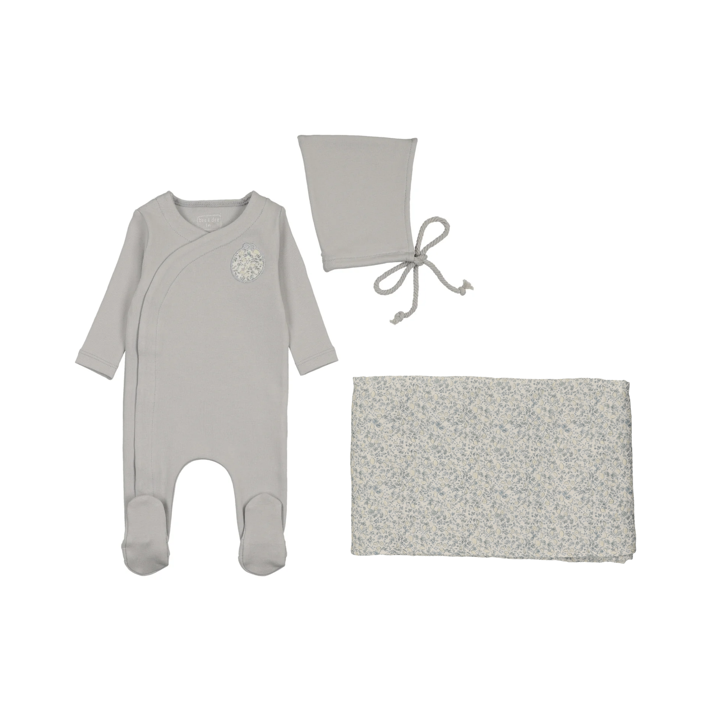 Bee And Dee Lemon Print Applique Footie W/ Blanket