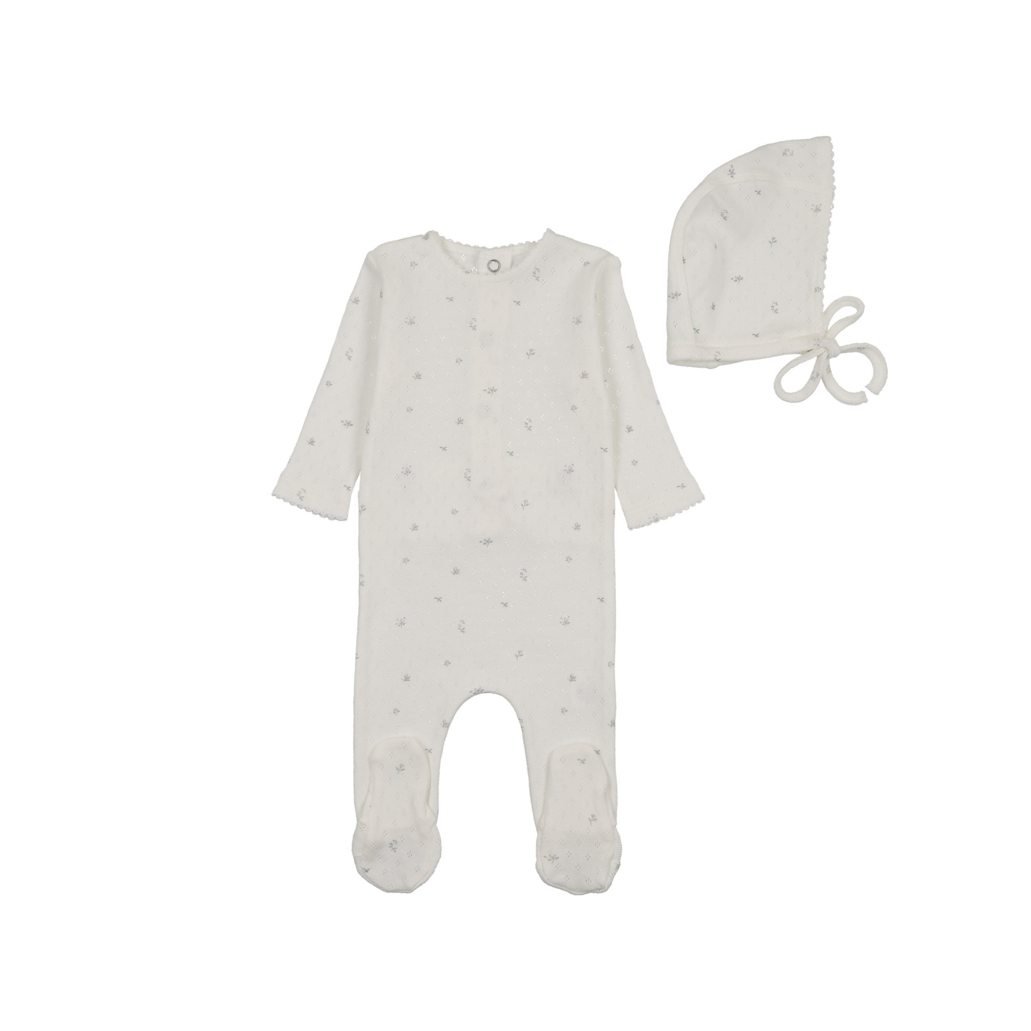 Bee And Dee Chalk White Boys Pointelle With Flowers Footie