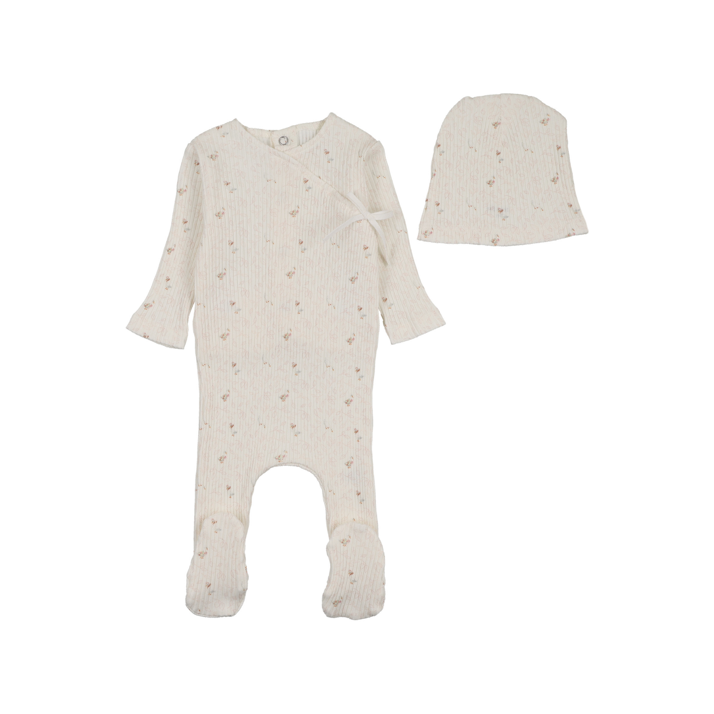 Bee And Dee Chalk White Girls Geese In Leaves Wide Ribbed Footie