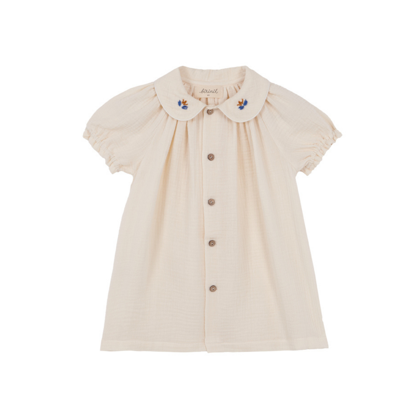 Birinit Ivory Embroidered Short Sleeve Blouse