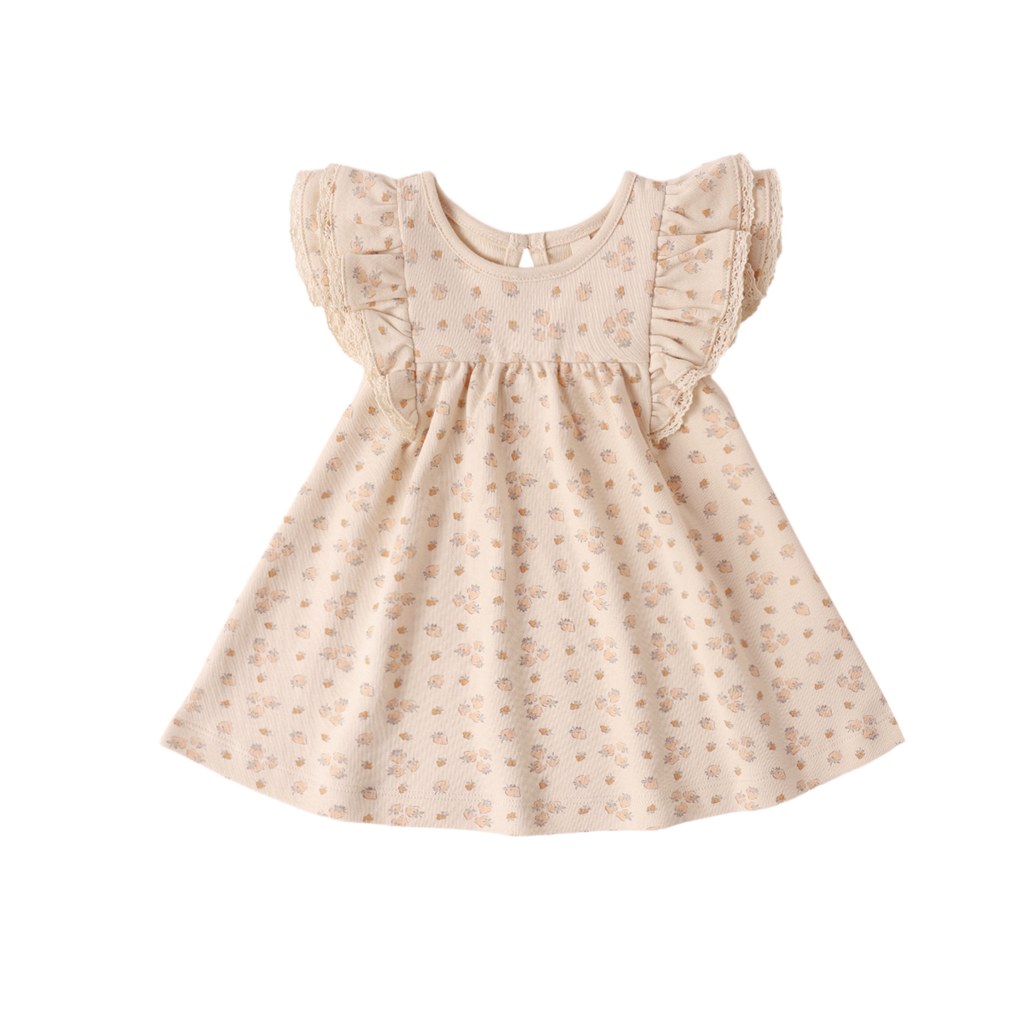 Quincy Mae Ecru Strawberries Flutter Short Sleeve Dress