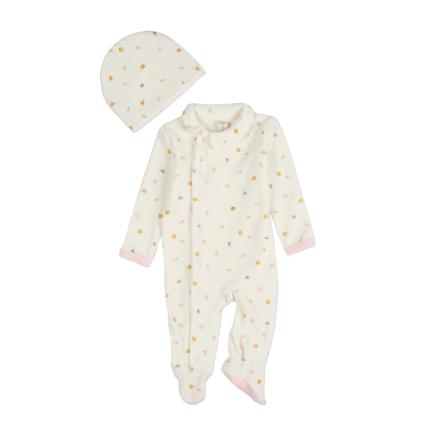 MiniMoi Lily Of The Valley Velour 2 Pc Footie Set