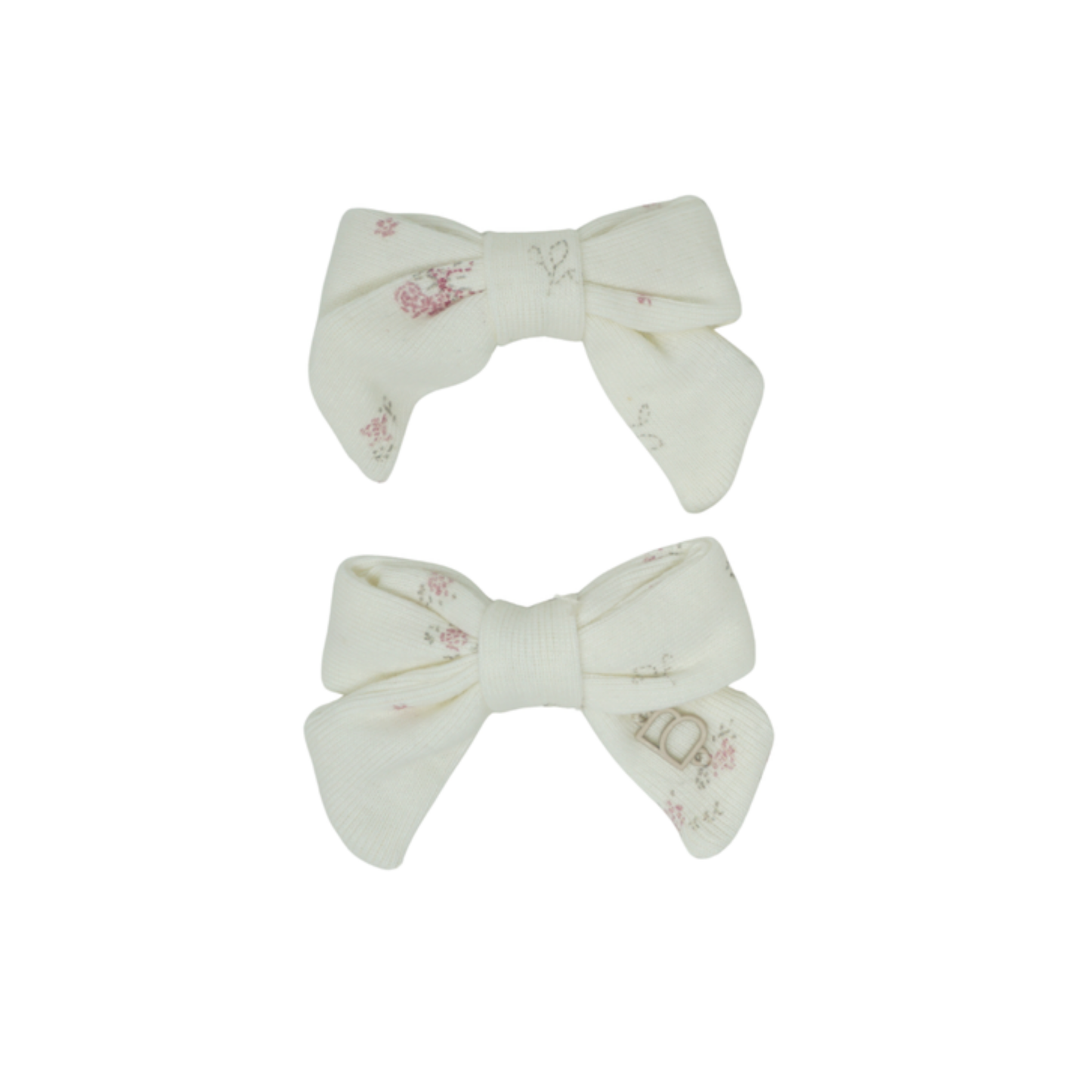 Bandeau Pink Flower/ White Dainty Prints On Soft Fabric Collection Mini Bow Clip Set