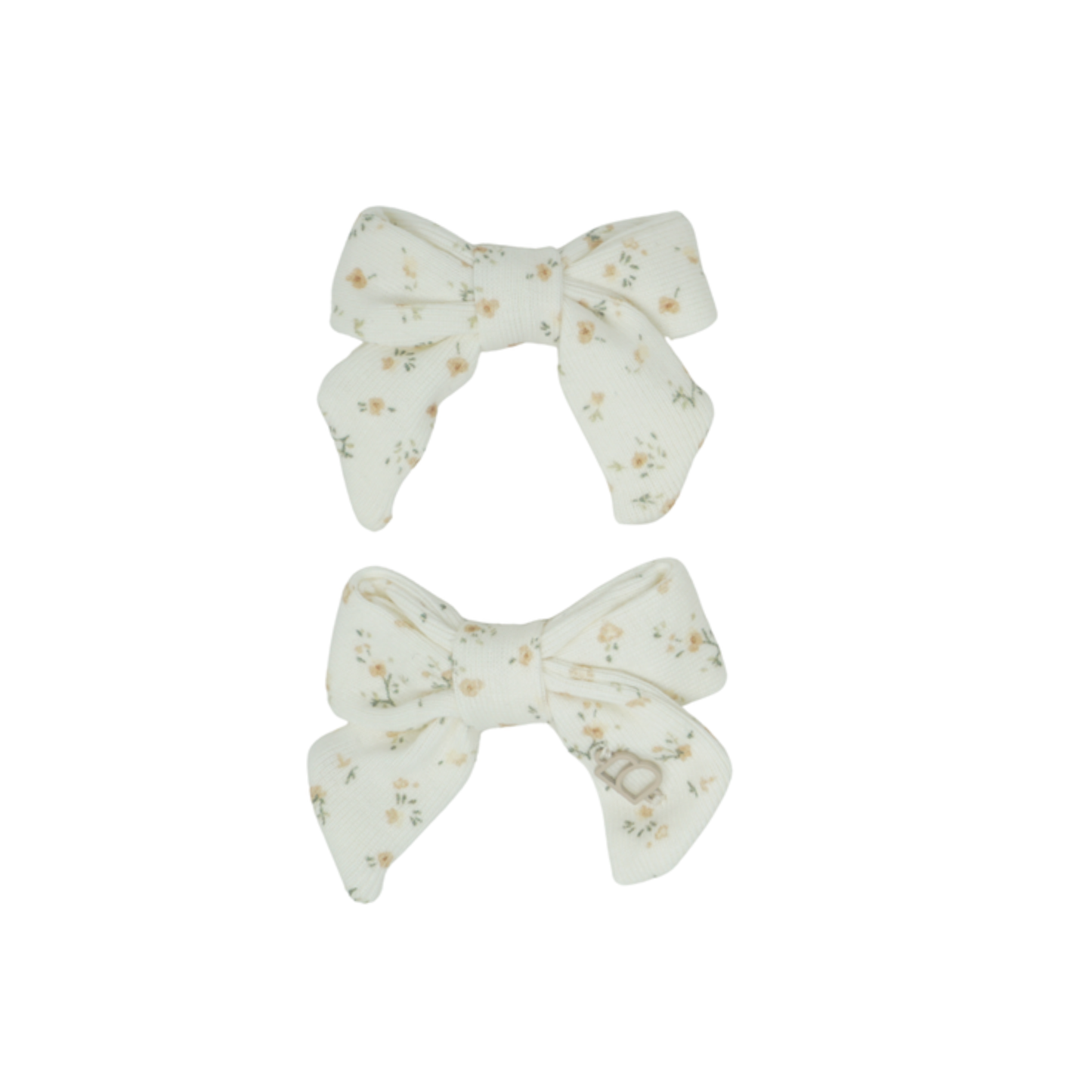 Bandeau Yellow Floral/ White Dainty Prints On Soft Fabric Collection Mini Bow Clip Set