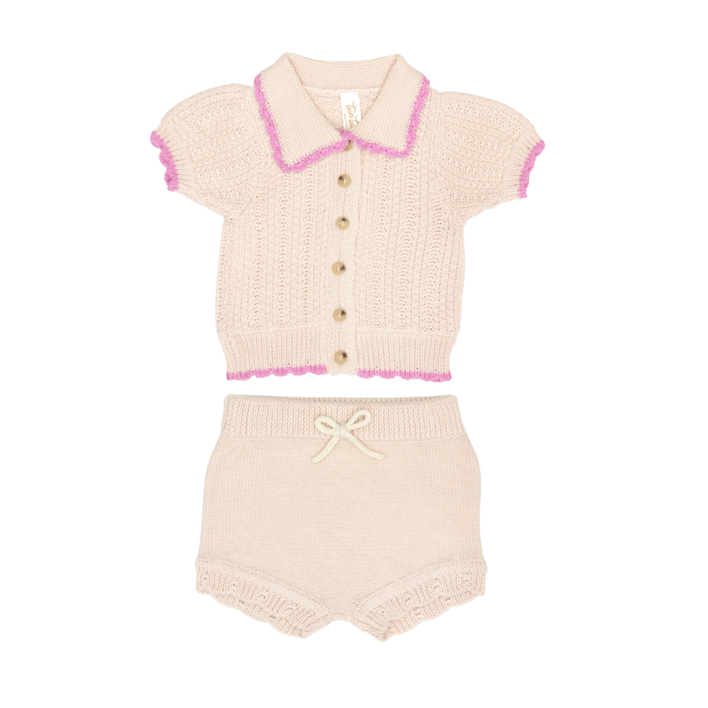 Tuntun Light Pink & Fucshia Luna Collared Shorts Set