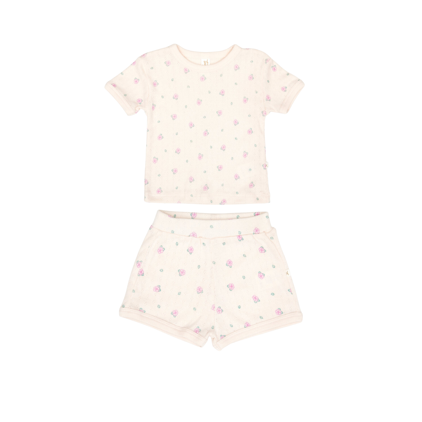 Tuntun Light Pink Flowers Pointelle Shorts Set