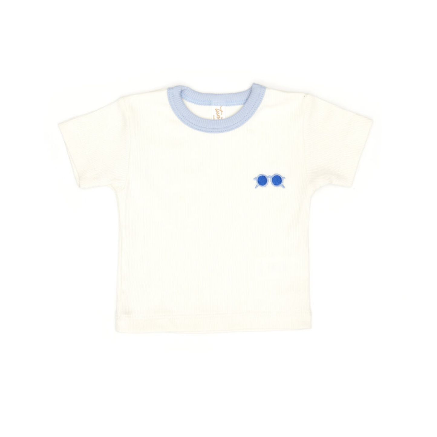 Tuntun Natural & Ice Blue Cherry Short Sleeve Top