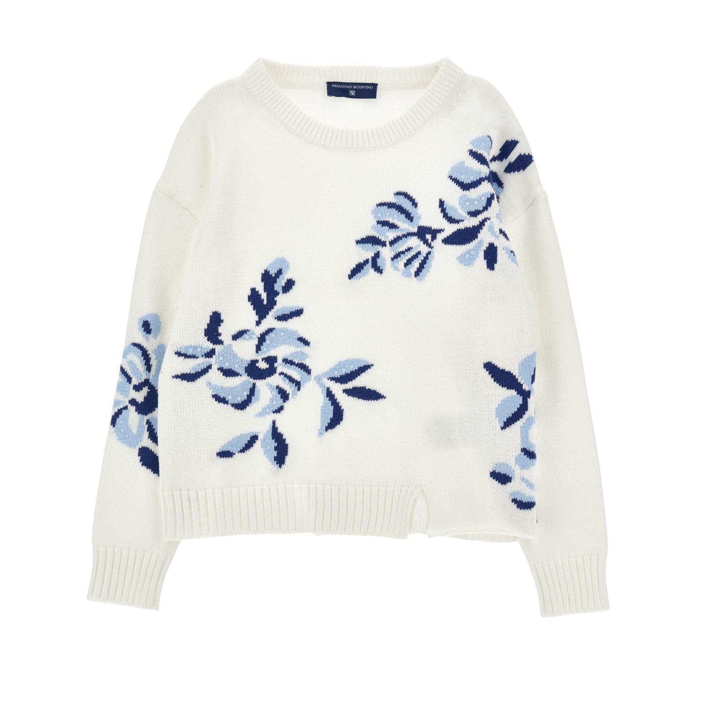 Ermanno Scervino White/Sky Blue Floral Long Sleeve Sweatshirt