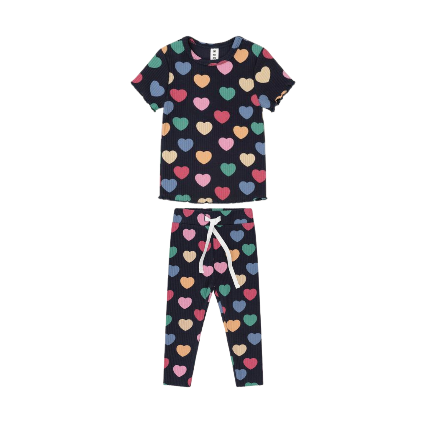Huxbaby Navy Multi Multi Hearts Rib Leggings Set