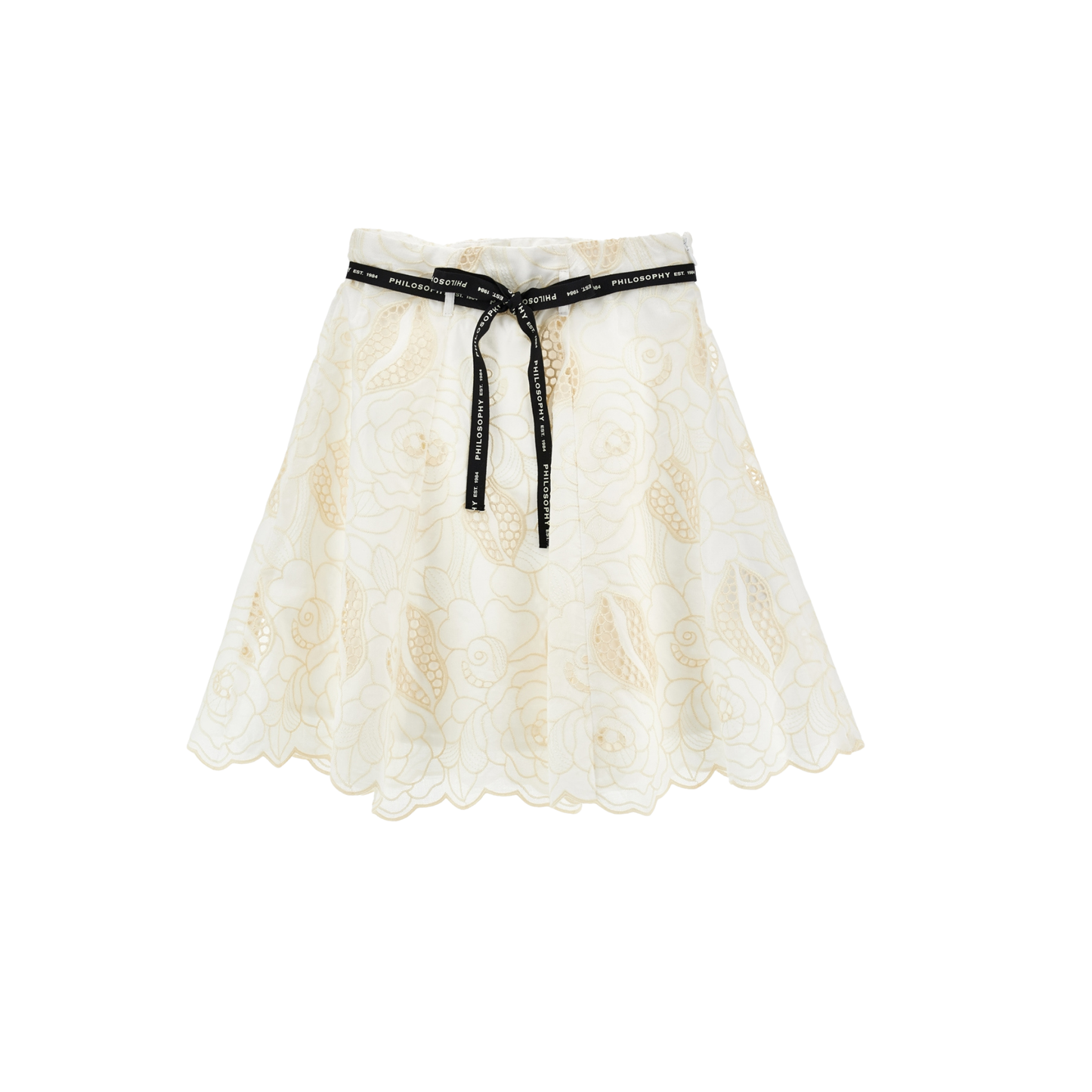 Philosophy 0102 Off White Embroidered Tie Belt Skirt