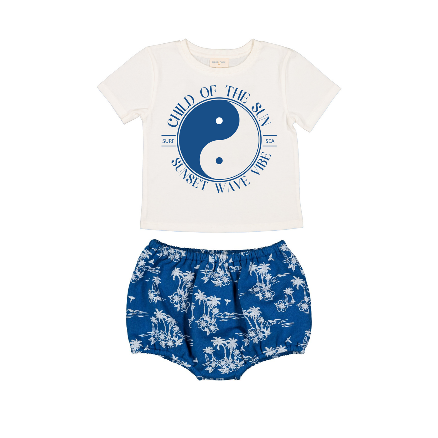 Louis Louise Off White / Navy Tom Short Sleeve Bloomer Set