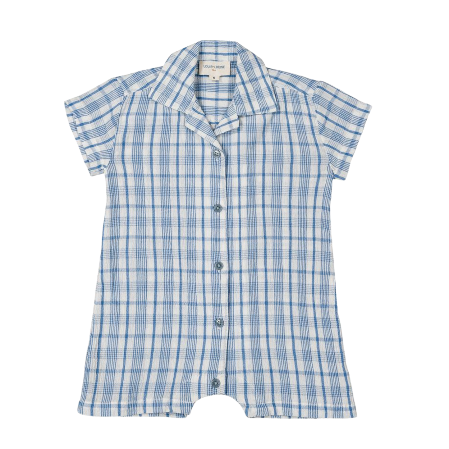 Louis Louise Blue Gaston Checked Short Sleeve Romper