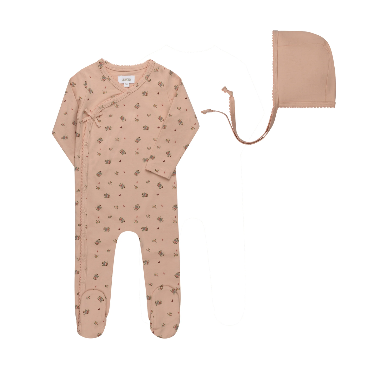 Aurora Pink Jersey Cotton Floral Print Collection Footie + Bonnet