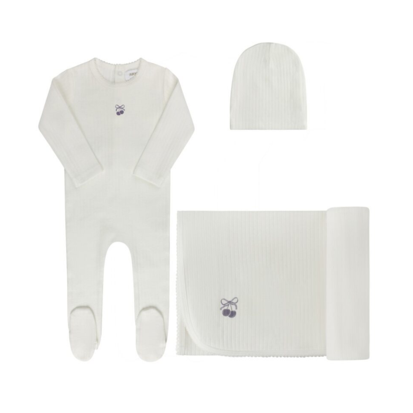 Aurora Ivory Lilac Pointelle Bow Print Collection Take Me Home Set
