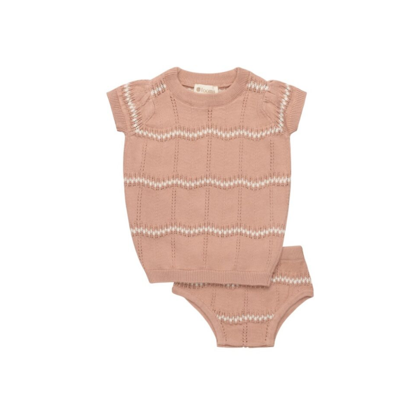 Looms Pink/Ivory Wave Knit Collection 2Pc Set