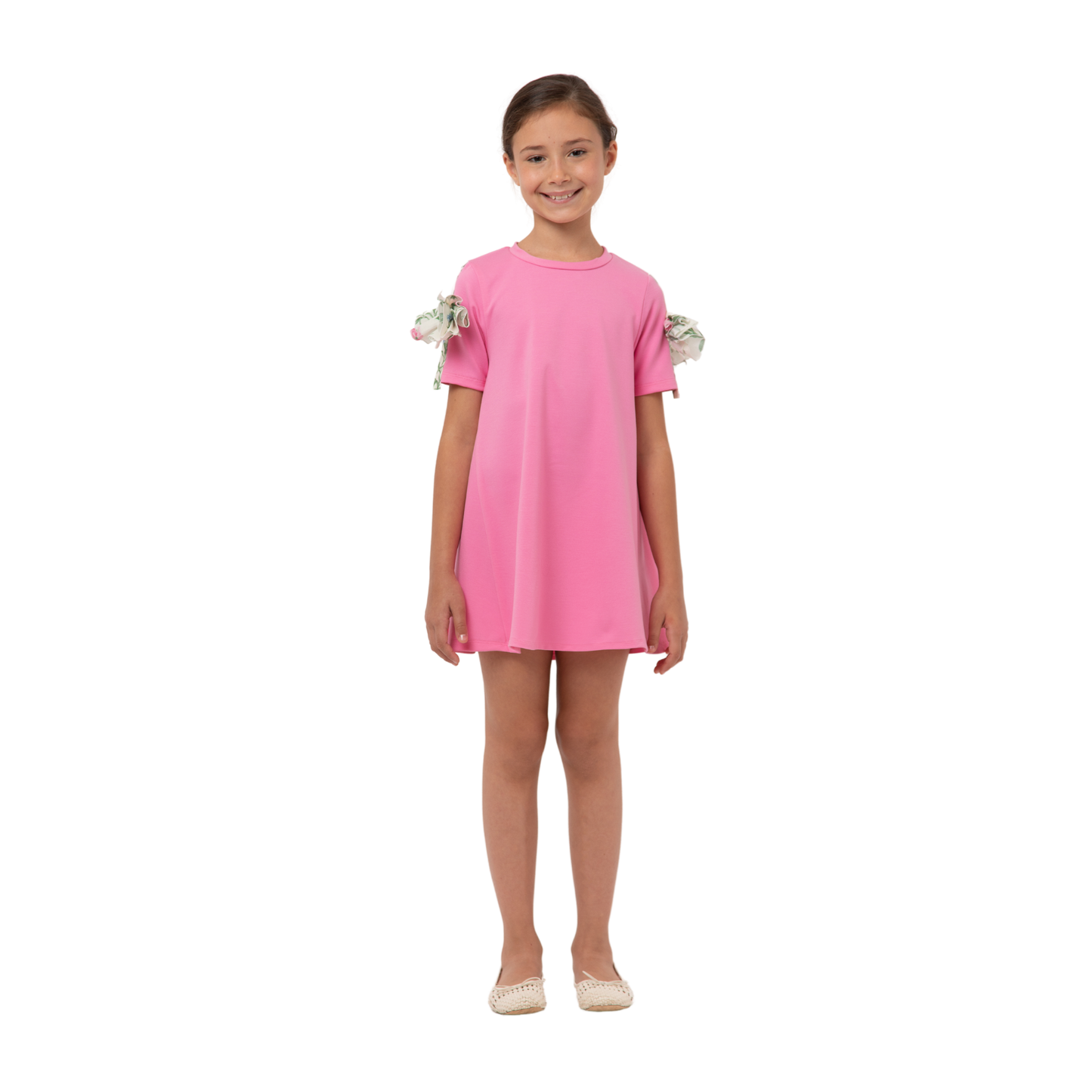 Piccola Ludo Pink Bow Detail Short Sleeve Dress