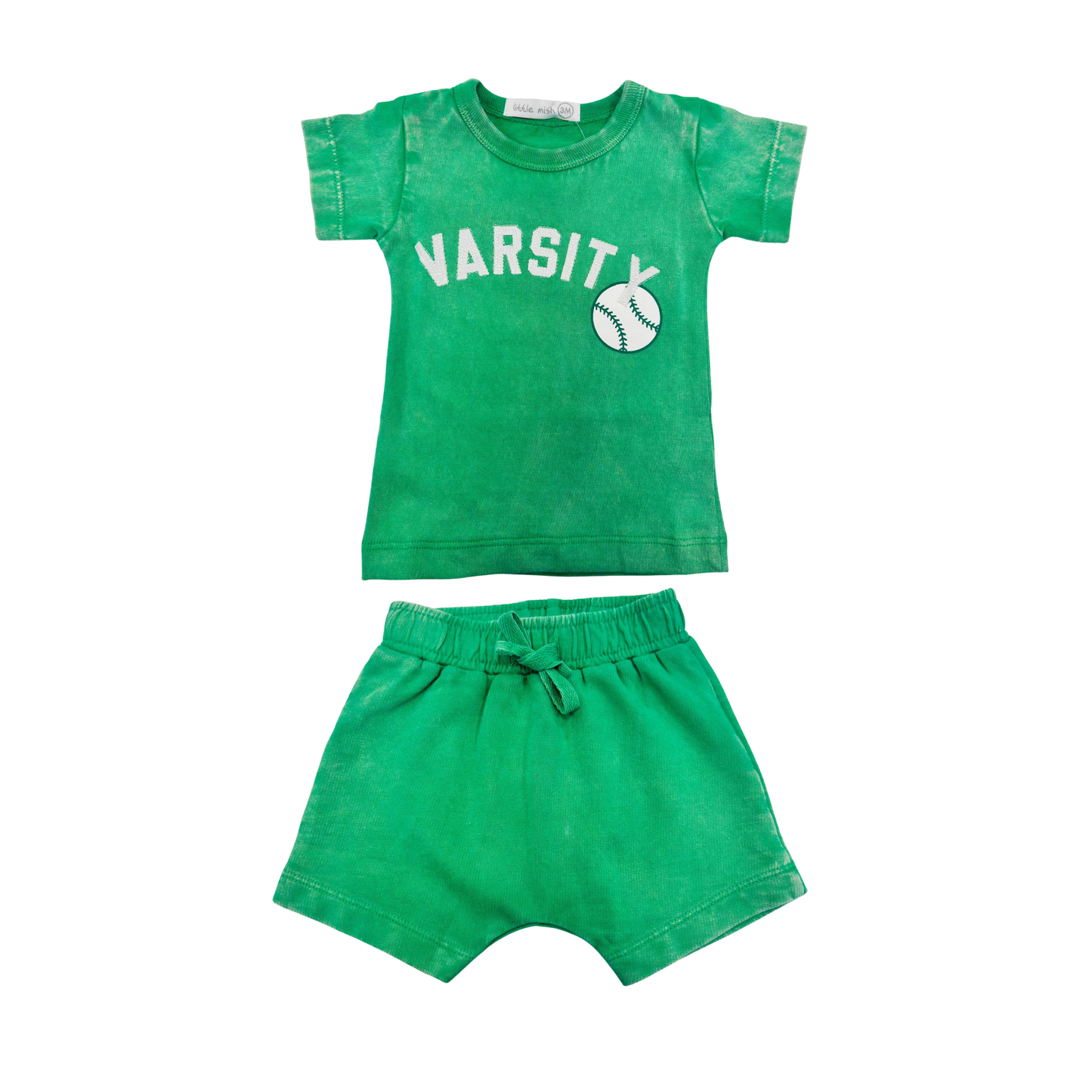 Little Mish Green Sporty Word Shorts Set