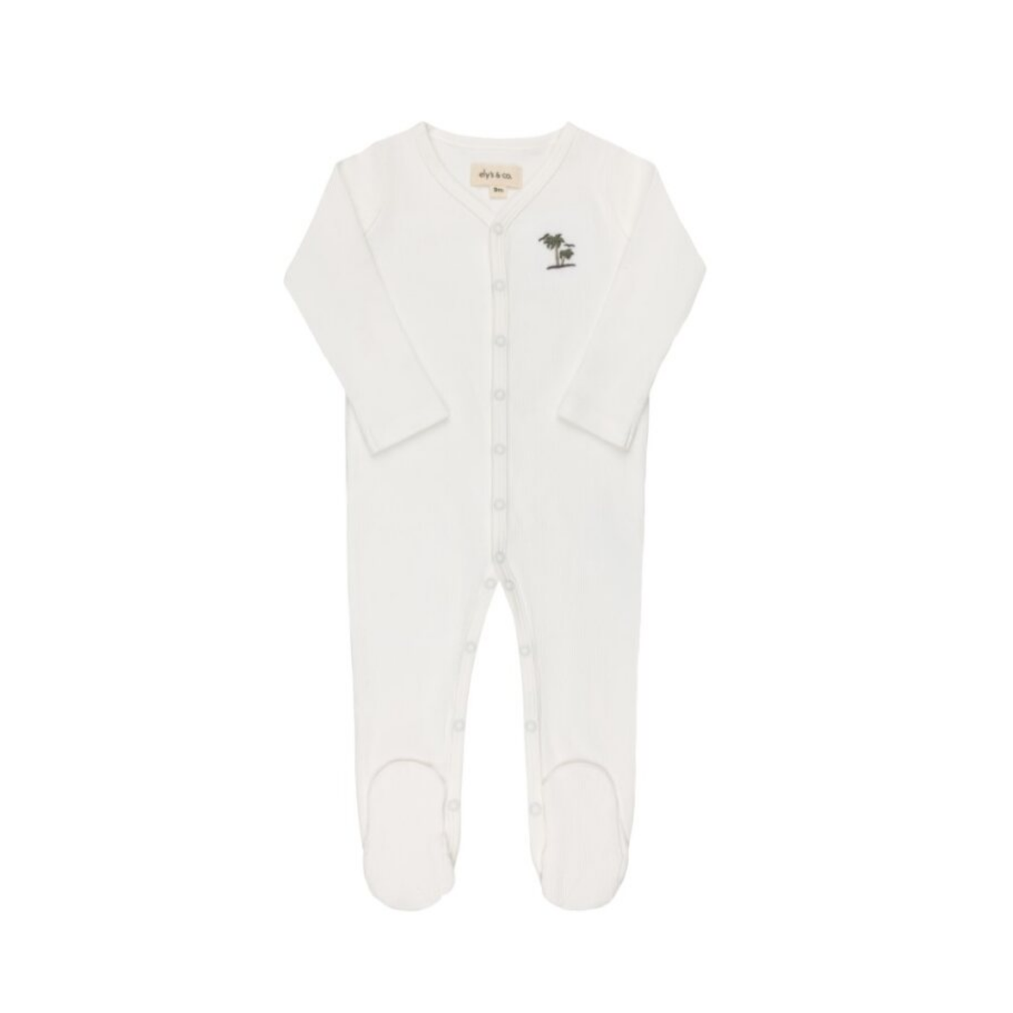 Ely's & Co Ivory Ribbed Palm Embroidered Collection Footie